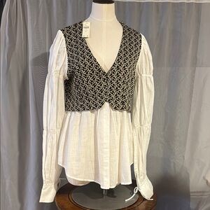 Anthropologie Black and White Knit Vest Blouse